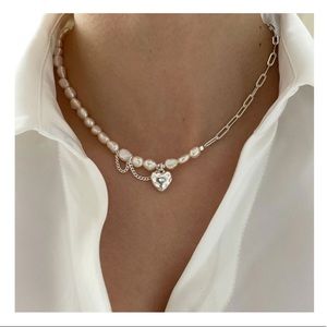 Sterling Silver Pearl Chain Heart Necklace